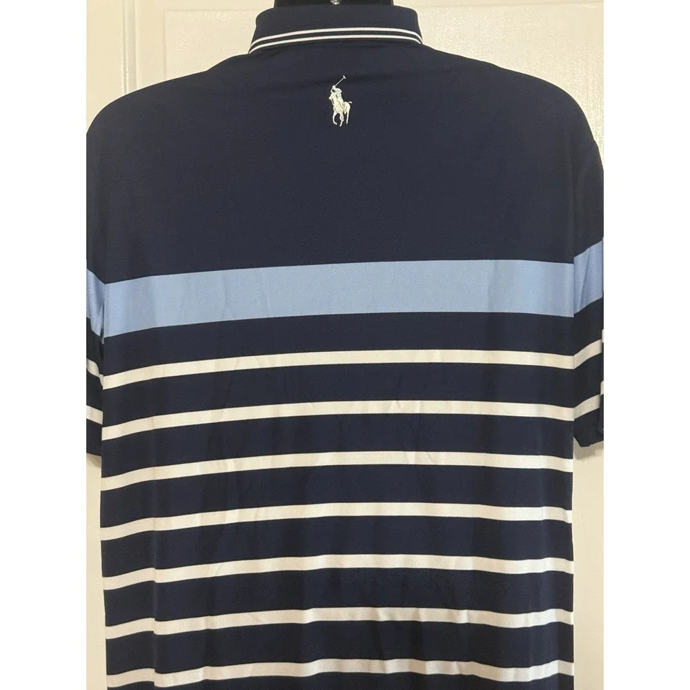 Polo Ralph Lauren Golf Polo Sz L Blue White Striped PGA Quail Hollow Logo - Picture 8 of 14
